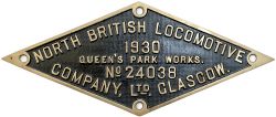 Worksplate NORTH BRITISH LOCOMOTIVE COMPANY LTD GLASGOW QUEENS PARK WORKS No 24038 1930 ex Great