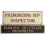 Post Office enamel doorplate P.O. ENGINEERING DEPT INSPECTOR measuring 18in x 6in. Together with a