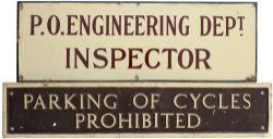 Post Office enamel doorplate P.O. ENGINEERING DEPT INSPECTOR measuring 18in x 6in. Together with a