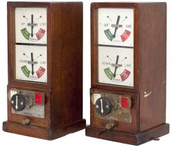 A pair of GWR 1947 mahogany cased Double Line Block Instruments. Both are complete with flaps and