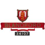 Nameplate BLANDFORD ex Southern Railway Bulleid West Country 4-6-2 built at Brighton in 1950 and
