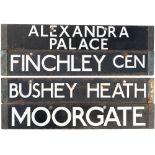 A pair of London Underground tube stock destination enamels FINCHLEY CENTRAL / BUSHEY HEATH and