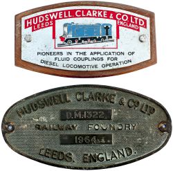 Diesel worksplate HUDSWELL CLARKE & CO LTD RAILWAY FOUNDRY LEEDS D.M. 1322 1964 ex 2ft gauge