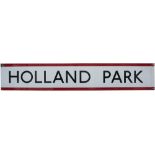 London Underground enamel frieze sign HOLLAND PARK measuring 52in x 9in. In very good condition with