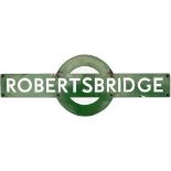Southern Railway enamel target station sign ROBERTSBRIDGE from the former South Eastern and