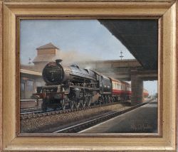 Original Oil Painting on canvas of TAMWORTH WITH PRINCESS ROYAL PACIFIC 4-6-2 46209 PRINCESS