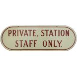 North Eastern Railway enamel doorplate PRIVATE, STATION STAFF ONLY. In excellent condition