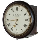 London and South Western Railway 8 inch dial mahogany cased fusee clock supplied to the LSWR