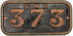 GWR cast iron cabside numberplate GWR 373 ex Taff Vale Railway Class A 0-6-2 T TVR number 139