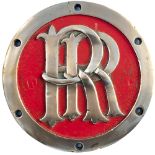 Rhodesian Railways smokebox emblem RR. Circular cast brass with 863 stamped and painted to rear.