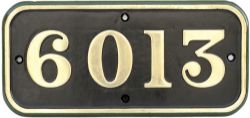 GWR brass cabside numberplate 6013 ex Collett King 4-6-0 built at Swindon in 1928 and named KING
