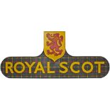Locomotive headboard ROYAL SCOT. This is one of the examples that were introduced in 1961. Cast