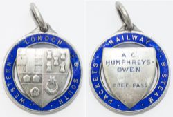 London & South Western Railway SILVER FREE PASS issued to A. C. Humphreys-Owen. Front marked with