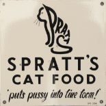 Advertising enamel sign SPRATT'S CAT FOOD PUTS PUSSY INTO FINE FORM. In very good condition with a