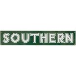 Southern Railway double royal enamel posterboard heading SOUTHERN in the rarer style flat bottom