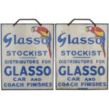Motoring enamel advertising sign GLASSO STOCKIST DISTRIBUTORS FOR GLASSO CAR AND COACH FINISHES.