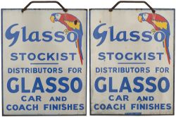 Motoring enamel advertising sign GLASSO STOCKIST DISTRIBUTORS FOR GLASSO CAR AND COACH FINISHES.