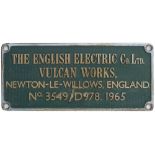 Diesel worksplate THE ENGLISH ELECTRICAL CO LTD VULCAN WORKS NEWTON-LE-WILLOWS ENGLAND No 3549/ D978