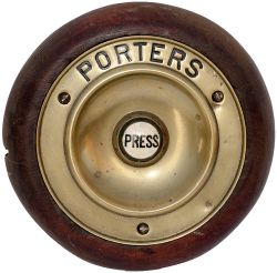 South Eastern Railway porters platform Bell Push. Hand engraved brass mounted on a mahogany