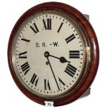 London and North Western Railway mahogany cased 12 inch dial clock with a wire driven fusee