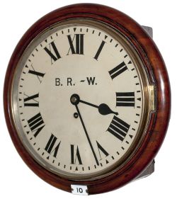 London and North Western Railway mahogany cased 12 inch dial clock with a wire driven fusee