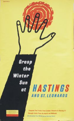 Poster BR(S) GRASP THE WINTER SUN AT HASTINGS AND ST LEONARDS. Double Royal 25in x 40in. In good