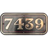 BR-W brass cabside numberplate 7439 ex Collett 0-6-0 PT built at Swindon in 1948. Allocated to