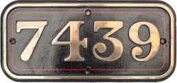 BR-W brass cabside numberplate 7439 ex Collett 0-6-0 PT built at Swindon in 1948. Allocated to