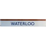 London Underground enamel frieze sign WATERLOO. Measures 61in x 9.75in and is in very good condition