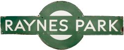Southern Railway enamel target sign RAYNES PARK from the former London and South Western Railway