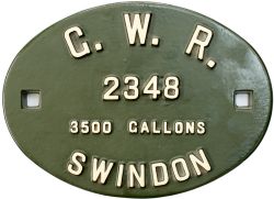 Great Western Railway cast iron locomotive tenderplate G.W.R 2348 3500 GALLONS SWINDON. As used by