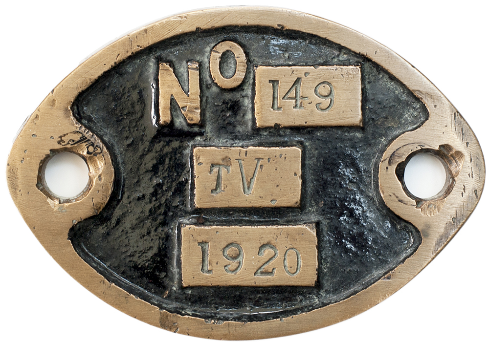Taff Vale Railway locomotive Frame Plate stamped in the front 149 TV 1920 and in the rear 376. Ex