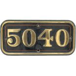 GWR brass cabside numberplate 5040 ex Stokesay Castle. See previous Lot. In lightly cleaned