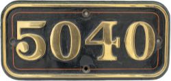 GWR brass cabside numberplate 5040 ex Stokesay Castle. See previous Lot. In lightly cleaned