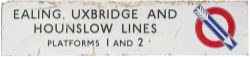 London Underground enamel sign EALING, UXBRIDGE & HOUNSLOW LINES ex Acton Town Station, possibly