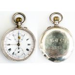 South Eastern and Chatham Railway silver cased Chronograph Pocket Watch. Hand engraved to rear S.E.&