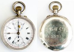 South Eastern and Chatham Railway silver cased Chronograph Pocket Watch. Hand engraved to rear S.E.&