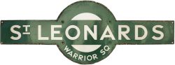 Southern Railway enamel target sign ST LEONARDS WARRIOR SQ from the former London Brighton and South