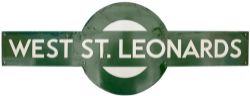 Southern Railway enamel target station sign WEST ST LEONARDS from the former South Eastern and