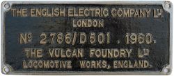 Diesel worksplate THE ENGLISH ELECTRIC COMPANY LTD LONDON THE VULCAN FOUNDRY LTD LOCOMOTIVE WORKS