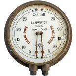 LNWR brass locomotive cab vacuum gauge. A very early example with engraved china glass face L & N.