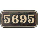 GWR cast iron cabside numberplate 5695 ex Collett 0-6-2 T built at Swindon in 1927. Shedded for most