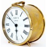 GWR brass drum clock with original enamel dial KAY'S LIMITED WORCESTER. Stamped 2730 on the case,