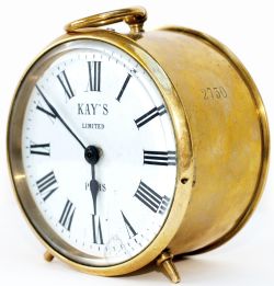 GWR brass drum clock with original enamel dial KAY'S LIMITED WORCESTER. Stamped 2730 on the case,