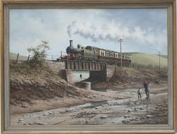 Original oil painting on canvas LOW TIDE GOLANT by Don Breckon depicting GWR 0-4-2T 1419