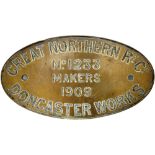 Worksplate GREAT NORTHERN RY CO MAKERS DONCASTER WORKS No 1233 1909 ex GNR Ivatt Class D1 4-4-0,