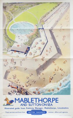 Poster BR(E) MABLETHORPE AND SUTTON-ON-SEA by Donald Blake. Double Royal 25in x 40in. In very good