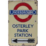 London Underground enamel station direction sign OSTERLEY PARK STATION with left facing arrow and