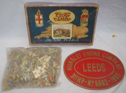 Reproduction HUNSLETT ENGINE COMPANY LEEDS brass Works plate together with a GWR Jigsaw KING