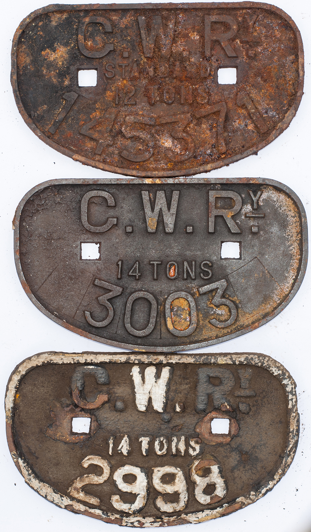 A collection of 3 x GWR D Wagon plates. 2 x 14 tons together with 12 tons.